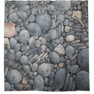 ビーチストーンシェル石絵画石芸術 シャワーカーテン