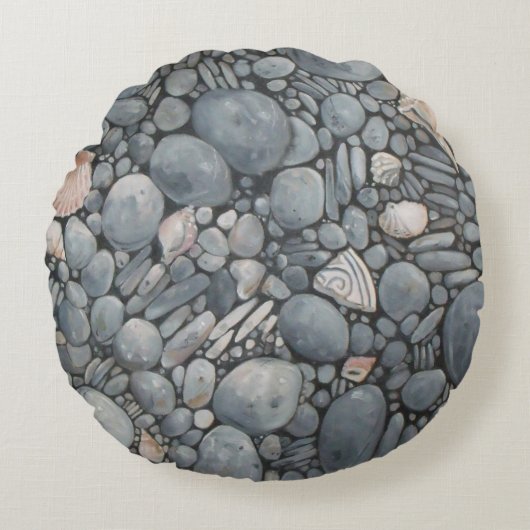 ビーチストーンシェル石絵画石芸術 ラウンドクッション (正面)