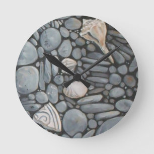ビーチストーンシェル石絵画石芸術 ラウンド壁時計