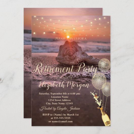 ビーチスネットシーシェルバルーン,ワインの引退 招待状 (正面/裏面)