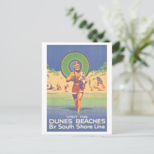 ビーチズアットインディアナダンスヴィンテージ旅行ポスター ポストカード (スタンド正面)