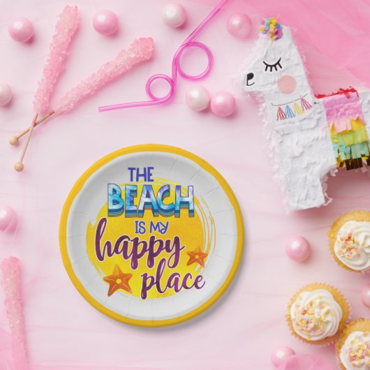 ビーチズハッピープレイス引用文ブライトサニーイエロー ペーパープレート (パーティー)