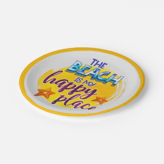 ビーチズハッピープレイス引用文ブライトサニーイエロー ペーパープレート (アングル)
