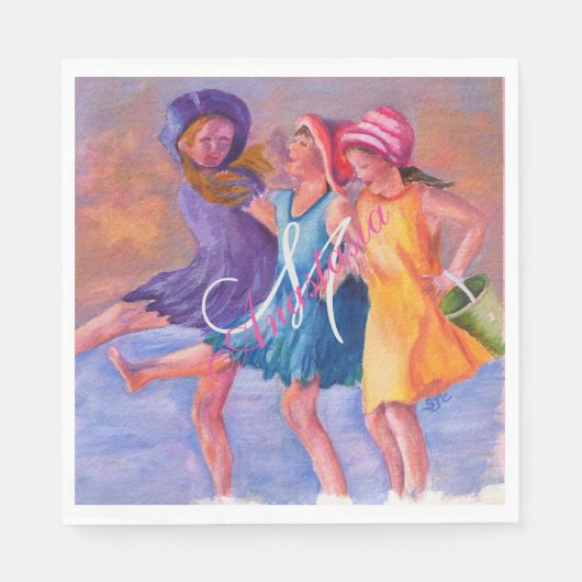 ビーチタイムガールフレンズモノグラムパーティー スタンダードランチョンナプキン (正面)