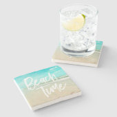 ビーチタイムターコイズスカイビーチシースケープストーンコーズ ストーンコースター (横)