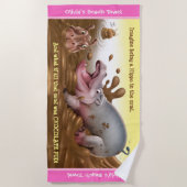 ビーチタオルの泥のカバ。 ピンクの端 ビーチタオル (正面)