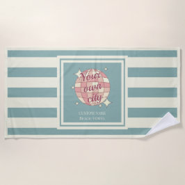 ビーチタオルティール（緑がかった色）ベージュの個人用都市名 ビーチタオル