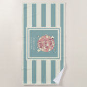 ビーチタオルティール（緑がかった色）ベージュの個人用都市名 ビーチタオル (正面)