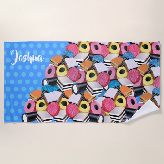 ビーチタオルリコリスキャンディーは全ての種類ですブルーポルカ2 ビーチタオル (正面)