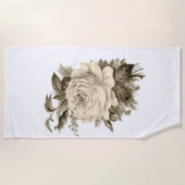 ビーチタオルヴィンテージホワイトローズフローラ ビーチタオル (正面)