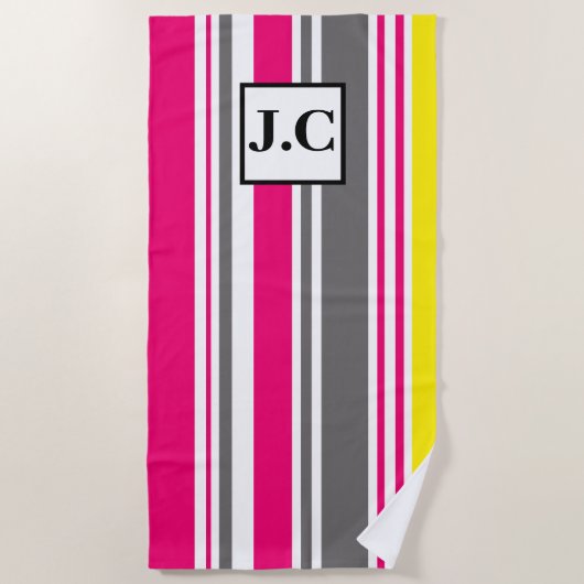 ビーチタオル – ビーチハッストライプトピンク (正面)