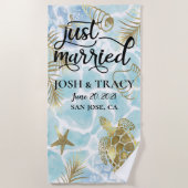 ビーチタオル、ビーチ結婚式用たった今結婚しました ビーチタオル (正面)