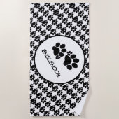 ビーチタオル – Polydactyl Pawプリントとペット名 (正面)