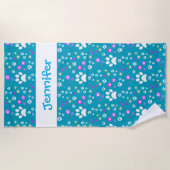 ビーチタパーソナライズされたオル、Paw Printデザイン ビーチタオル (正面)