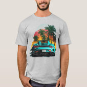 ビーチターコイズターボスポーツカーガイ10代のレースカー Tシャツ (正面)