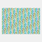 ビーチターコイズ及び黄色おもしろい羽毛模様 ラッピングペーパーシート (正面3)