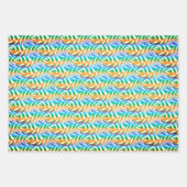 ビーチターコイズ及び黄色おもしろい羽毛模様 ラッピングペーパーシート (正面2)