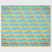 ビーチターコイズ及び黄色おもしろい羽毛模様 ラッピングペーパー (フラット)