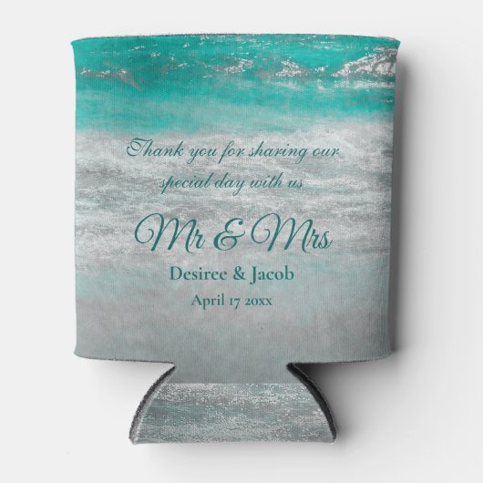 ビーチターコイズ熱帯沿岸海波 缶クーラー (正面)