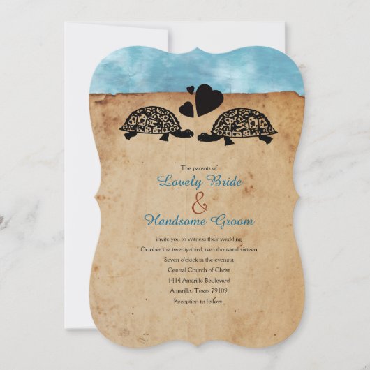 ビーチタートルお洒落結婚式招待状 招待状 (正面)