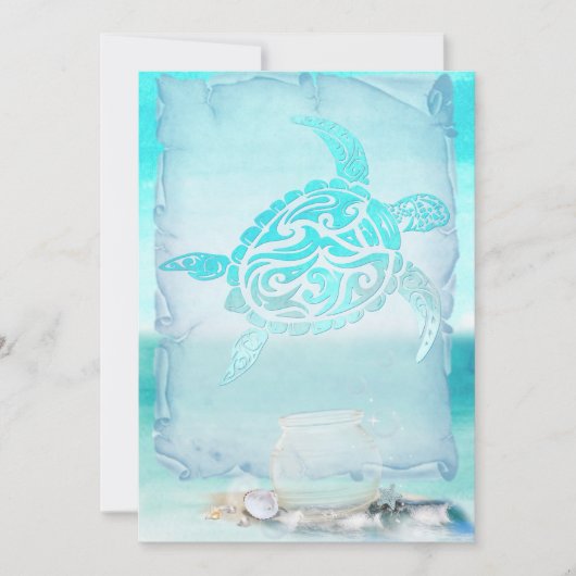 ビーチタートルウォーターカラーアート カード (正面)