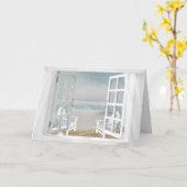 ビーチチェアの誕生日の白い窓 カード (黄色い花)