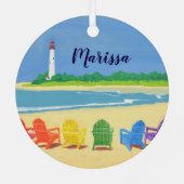 ビーチチェアアンドライトハウスパーソナライズされたオーナメント メタルオーナメント (裏面)