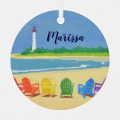 ビーチチェアアンドライトハウスパーソナライズされたオーナメント メタルオーナメント (正面)
