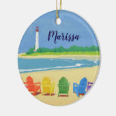 ビーチチェアアンドライトハウスパーソナライズされたオーナメント メタルオーナメント (左)