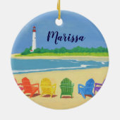 ビーチチェアアンドライトハウスパーソナライズされたオーナメント メタルオーナメント (裏面)