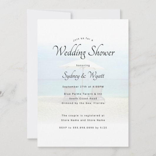 ビーチチェアパラダイスウェディングシャワー招待状 招待状 (正面)