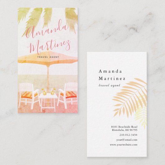 ビーチチェアピンクバケーションレンタル名刺 名刺 (正面/裏面)