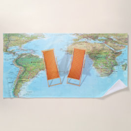 ビーチチェアリクライナーズオンワールドマップトラベルバケーション ビーチタオル