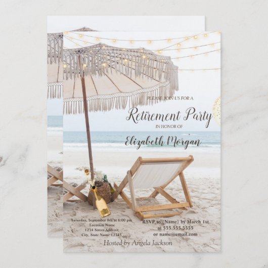 ビーチチェアワインリタイアメントパーティー 招待状 (正面/裏面)