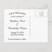 ビーチチェア目的地の結婚式の日付を保存 案内ポストカード (裏面)