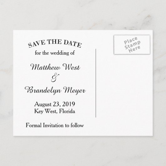 ビーチチェア目的地の結婚式の日付を保存 案内ポストカード (裏面)