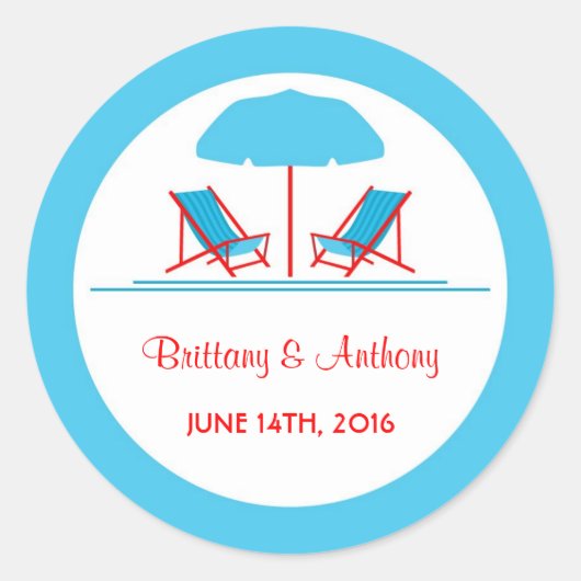 ビーチチェア結婚のステッカー ラウンドシール (正面)