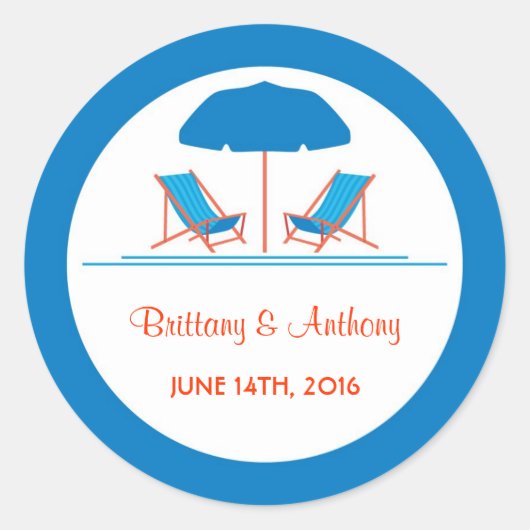 ビーチチェア結婚のステッカー ラウンドシール (正面)