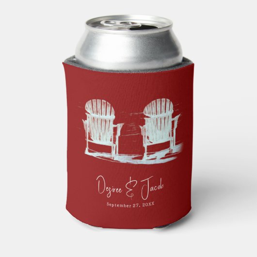 ビーチチェア赤素朴白結婚の 缶クーラー (缶裏面)