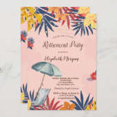 ビーチチェア、パラソル、パーム離れハイビスカス 招待状 (正面/裏面)