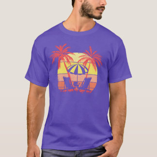ビーチチェア 傘 夏 夕焼け 80年代 ヤシの木 友達 Tシャツ