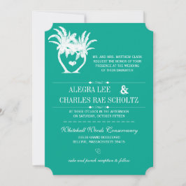 ビーチティール（緑がかった色）パームツリーデスティネーションシャルボード 招待状