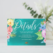 ビーチティール(緑がかった色)熱帯ルアウ(ハワイ式宴会)結婚のゲスト詳細 エンクロージャーカード (スタンド正面)