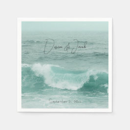 ビーチティール（緑がかった色）白航海の海波 スタンダードカクテルナプキン