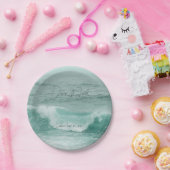 ビーチティール(緑がかった色)白航海の海波 ペーパープレート (パーティー)