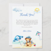 ビーチテディベアサンウォーター色ボーイベビーシャワー サンキューカード (正面)