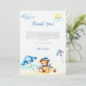 ビーチテディベアサンウォーター色ボーイベビーシャワー サンキューカード (スタンド正面)