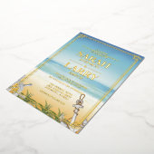 ビーチテーマとエレガント金ゴールド伝統的結婚テーマ 箔招待状 (回転した状態)