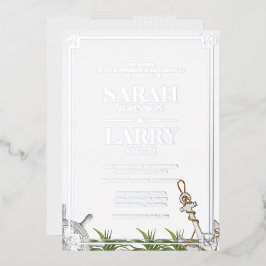 ビーチテーマとエレガント金ゴールド伝統的結婚テーマ 箔招待状