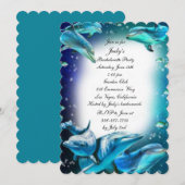 ビーチテーマのイルカの結婚式前お別れパーティー 招待状 (正面/裏面)